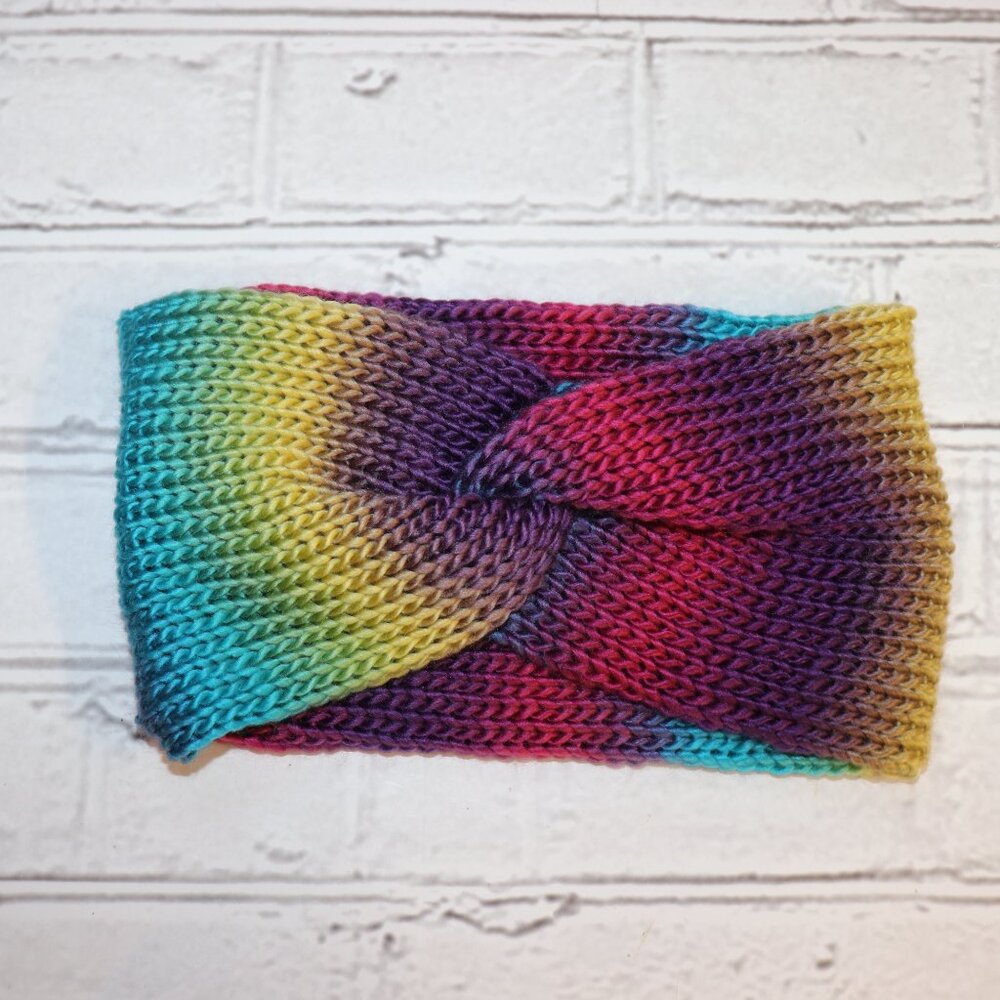 💗💙 Colorful Stripes Twisted Knit Headband – Handmade · One Size